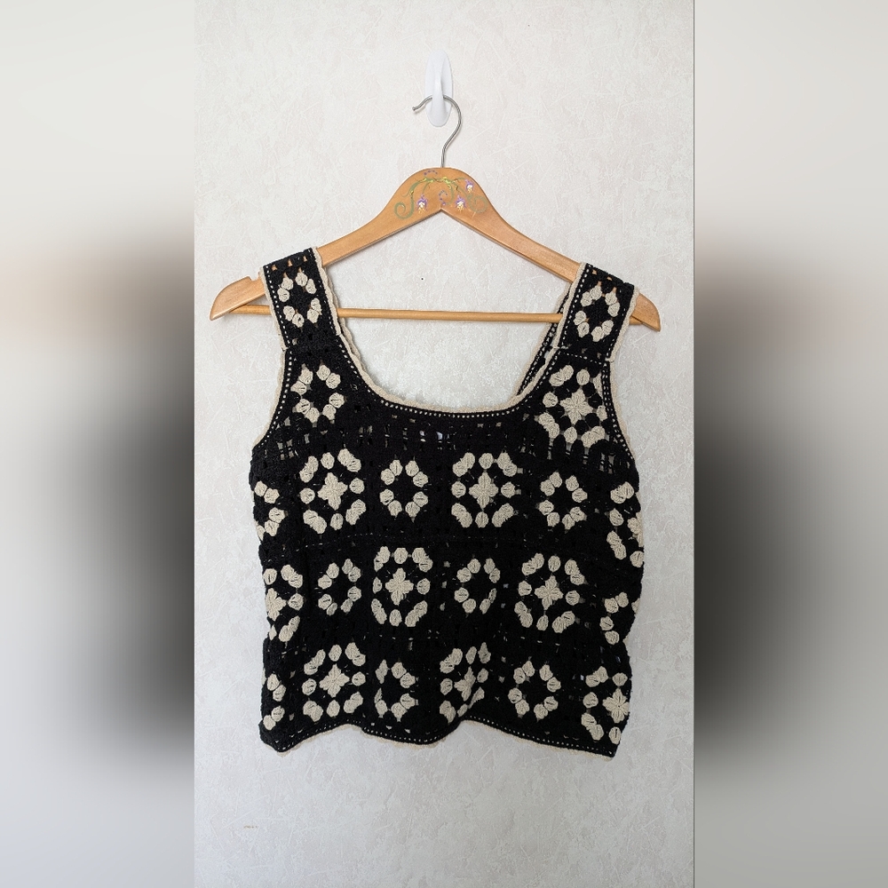 Joe Fresh Black and White Crochet Crop Top